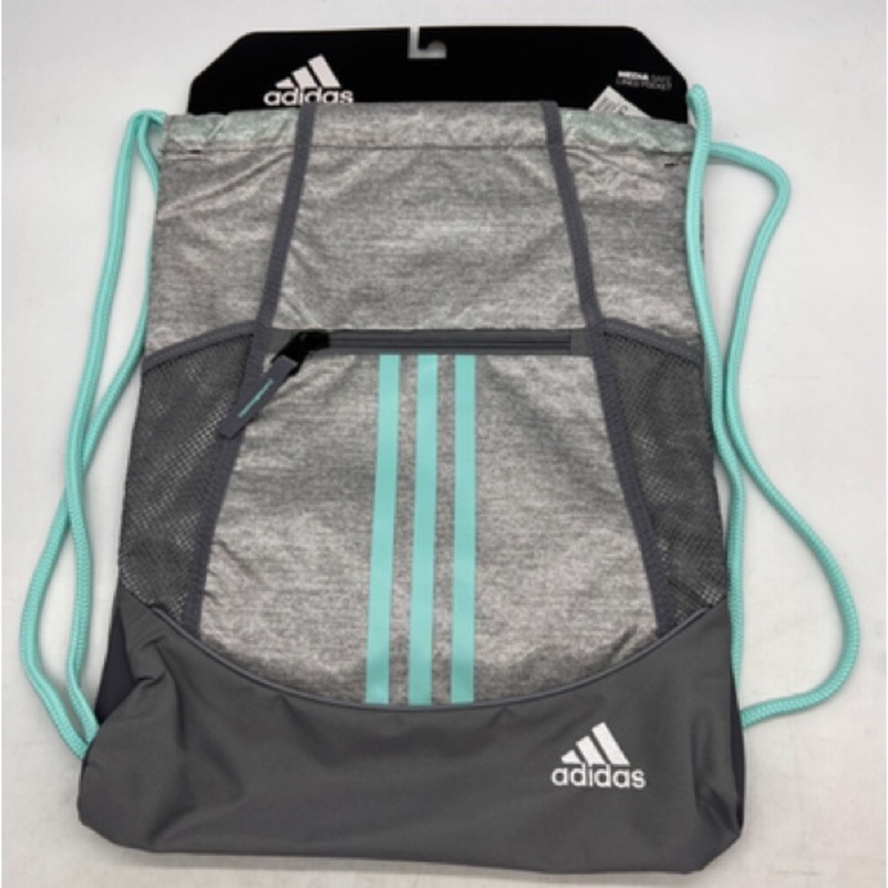 Adidas Turquoise w/ Grey Alliance II Drawstring Bag w/ Media Safe Lined Pocket